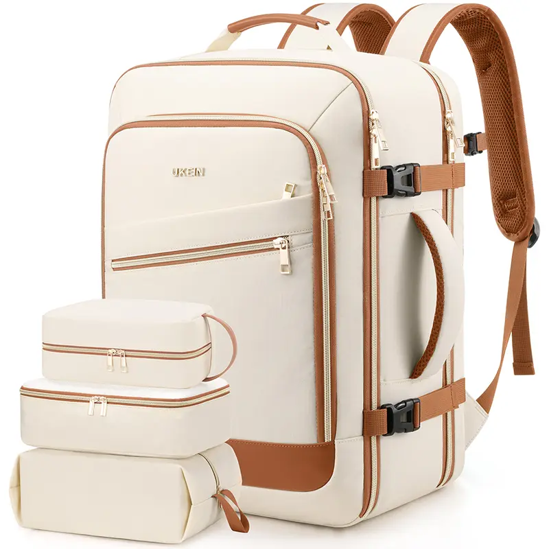 UKEIN 40L Colorblock Carry-On Travel Backpack – Airline Approved, Waterproof Weekender Bag with 3 Packing Cubes, TSA Lock, Fits 17” Laptop, Perfect Valentine’s Day Gift, Airport Backpack, Durable Backpack
