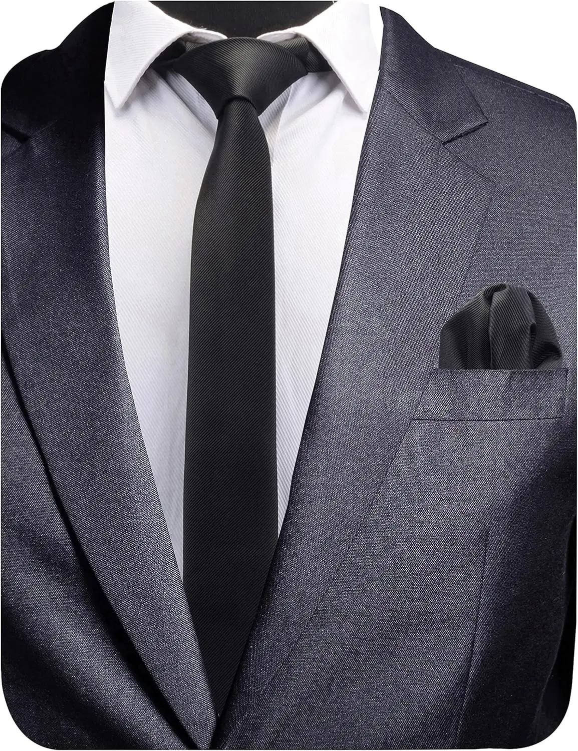 2.4" Slim Necktie and Handkerchief Set For Men Solid Skinny Tie Set(Gift)