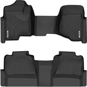 YITAMOTOR Floor Mats Fit for 2007-2013 Chevy Silverado/GMC Sierra 1500 Crew Cab & 2007-2014 Chevy Silverado/GMC Sierra 2500HD/3500 HD Crew Cab Black TPE Includes 1st and 2nd Row: Full Set Liners Car Rug Car Interior Durable Truck