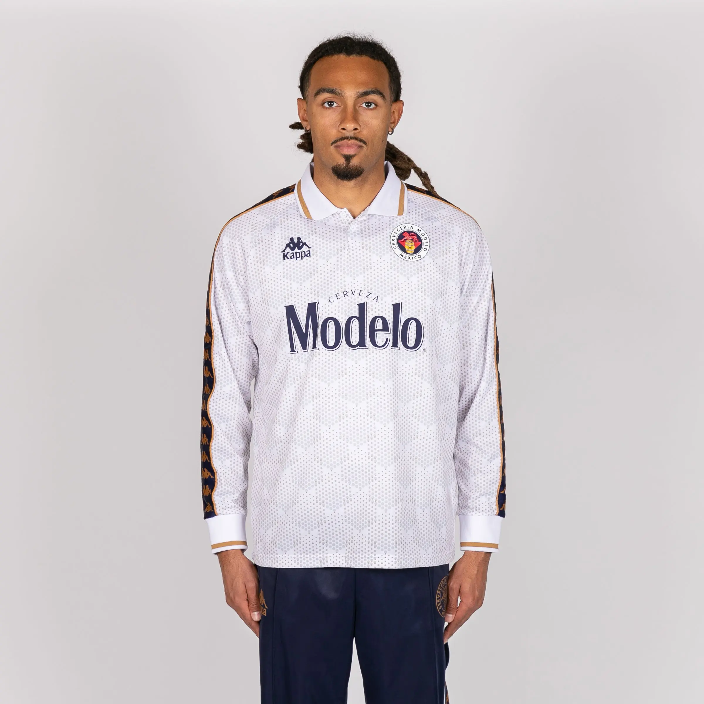Kappa x Modelo Authentic Rajesh Sporty Long-Sleeve Soccer Jersey - White, Navy, Sporty Jersey