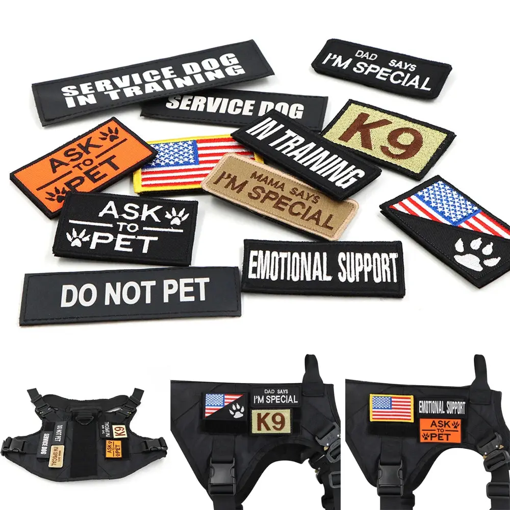 12-Piece K9 Tactical Patch Bundle for Dog Adjustable Safety Harness, Vest, Collar - Personalized Custom Name ID Tags Labels Stickers