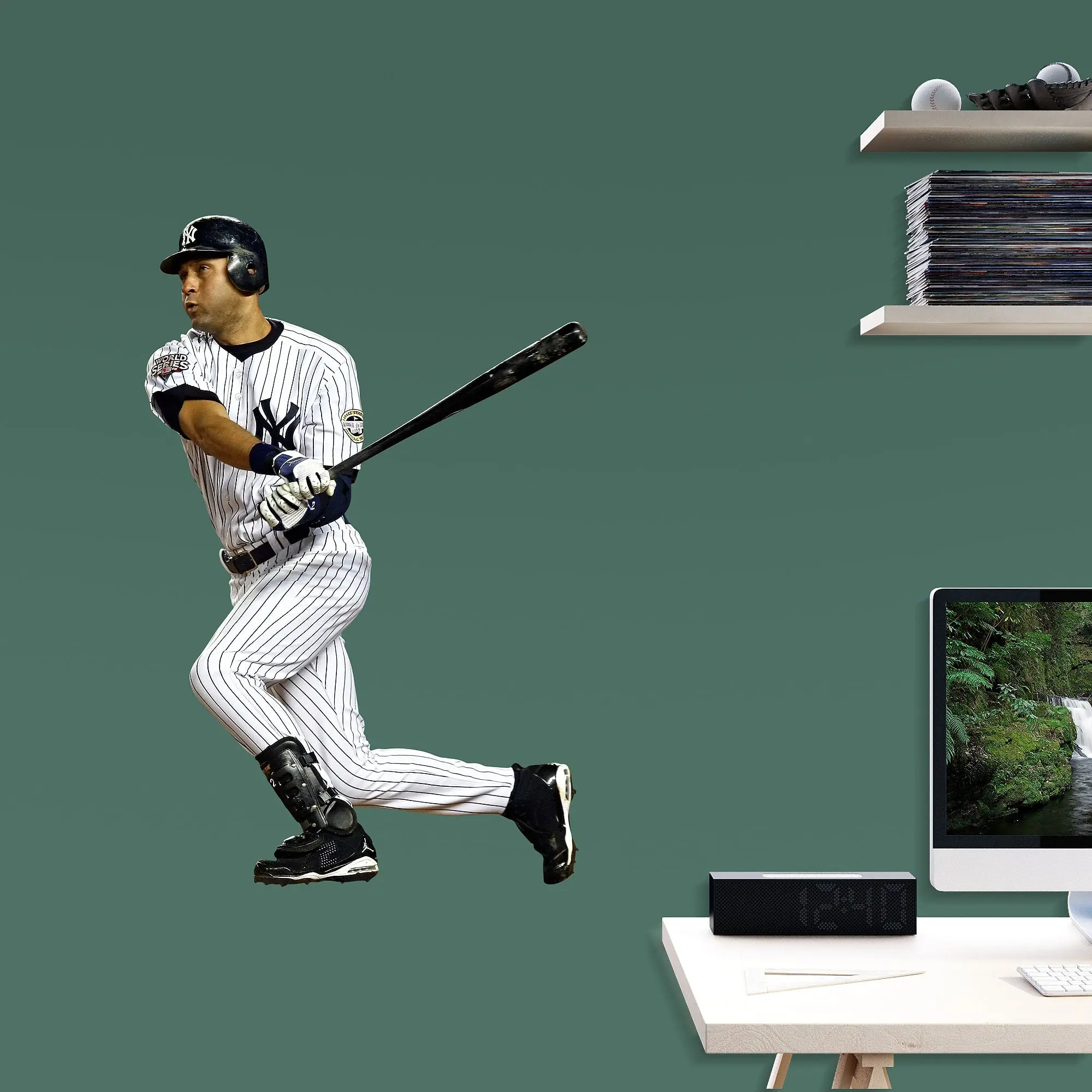 Official MLB New York Yankees Derek Jeter RealBig Swing Collection Self-Adhesive Vinyl Decorative Wall Sticker, Home Decor Vinyl Decal for Bedroom