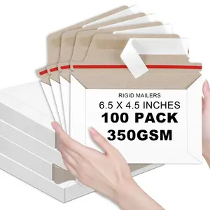 100 6.5 X 4.5 Inch Rigid Mailers With Self Seal Envelopes Photo Document Stay Flat Cardboard For Shipping Postcard Calendar Photos Cd Comic Book Card
