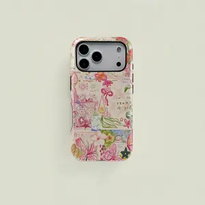 1 pc hand-painted floral bow double-layer protective case, Accessories, sturdy two-in-one protective case, suitable for iPhone 17 16 15 Pro 11 Pro Max 14 Plus 15 Plus 17Plus Samsung Galaxy S25 S24 S23 Ultra series protective case couple mobile phone case