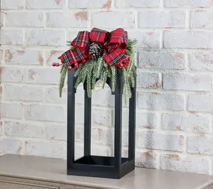 20" Wood Open Concept Lantern with Ribbon Embellishment by Valerie