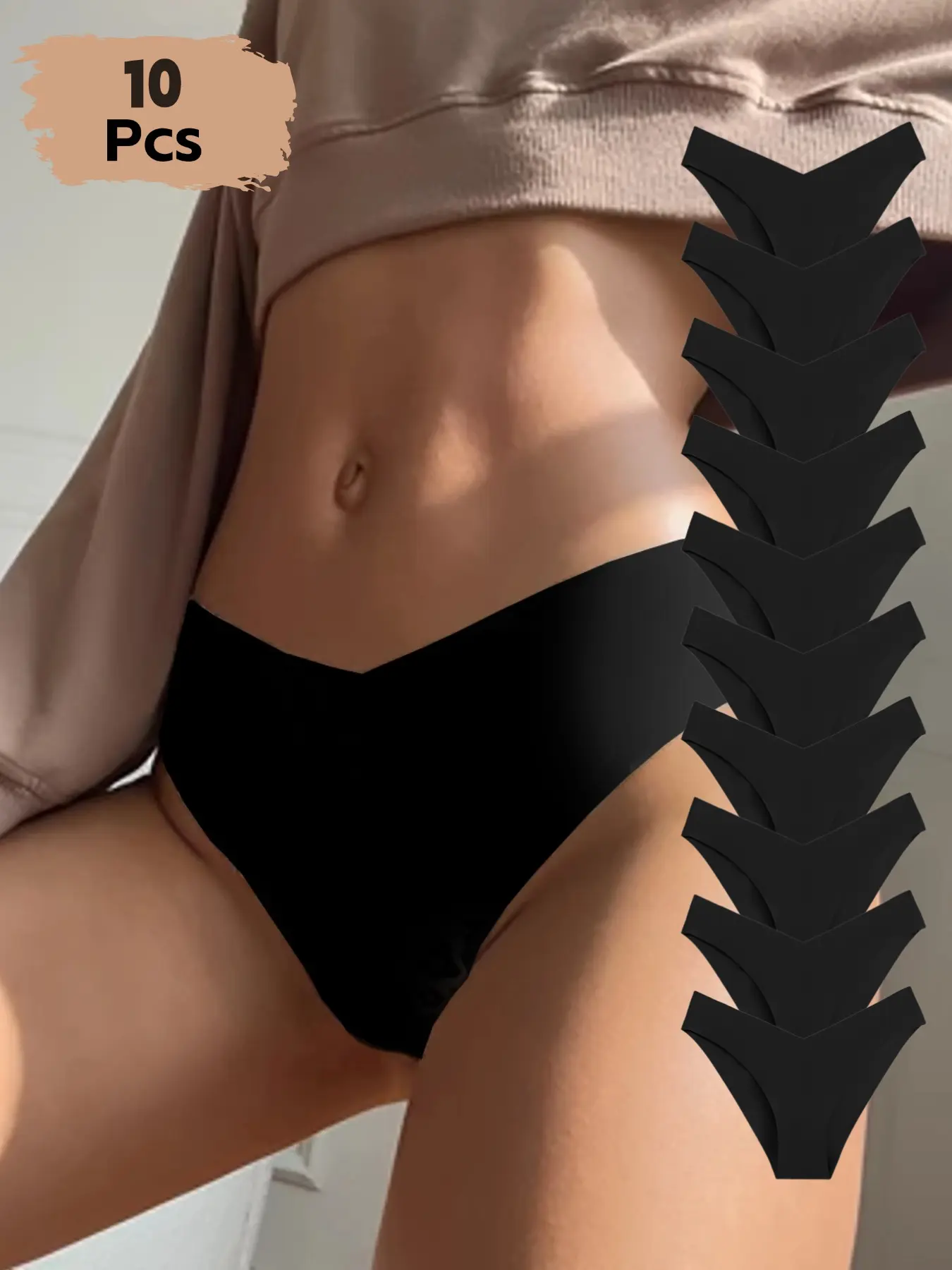 Women's 10-Pack Lightweight Comfortable V-Waist Low Waist Panties, Seamless Crotch Design, Daily Casual Underwear, Soft Breathable Fabric, Slim Fit Basic Everyday Triangle Underwear for All Seasons, Soft Breathable Panty