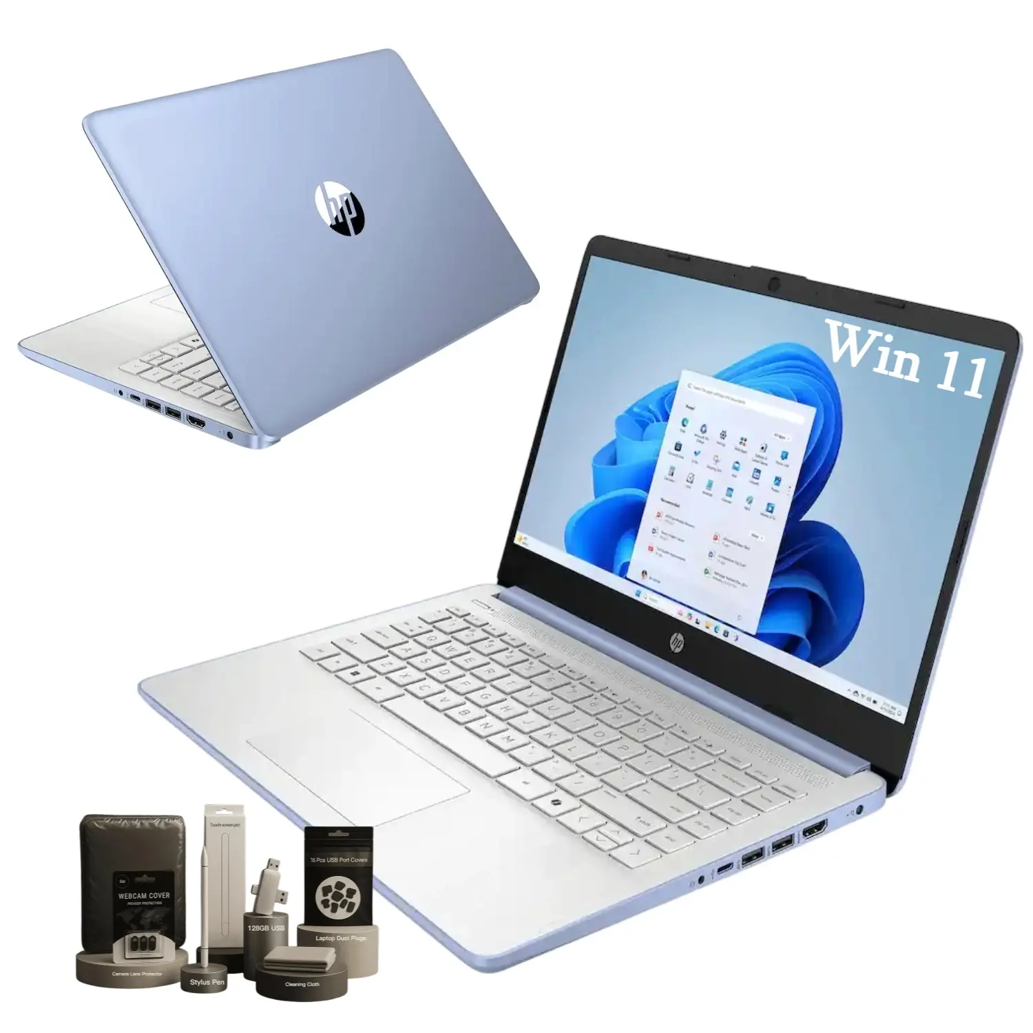 HP 14-Inch Slim Student Laptop with Intel N150 CPU, Up to 3.6GHz, 4GB RAM, 128GB Storage, Built-In 1-Year Office 365, Windows 11 Home Notebook for Schoolwork & Daily Use, Bundle Pack Accessories, Cordless