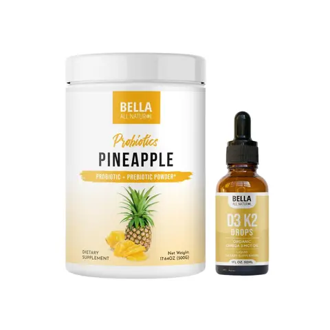 Bella All Natural Probiotics Pineapple Powder and D3 K2 Drops Duo