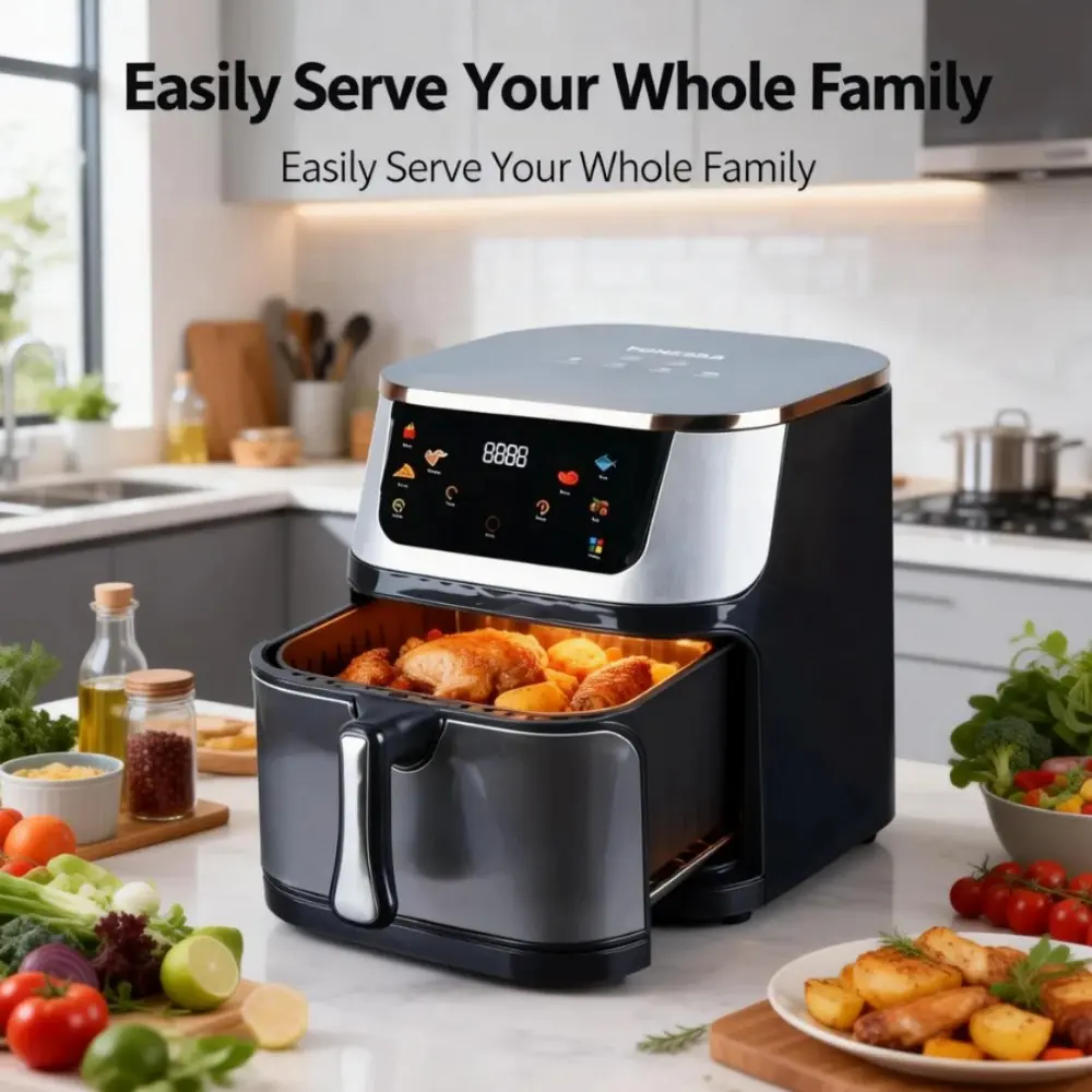 HOMEDAS 8.45QT Countertop Deep Fryer - 7-in-1 Multifunctional Kitchen Combo Cooker, Portable Labor-Saving Appliance with 6-in-1 Smart Cooking Programs, Nonstick Dishwasher-Safe Basket, Deepfryer, Chicken Fryer, Roasting