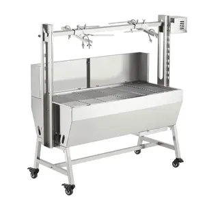 Stainless Steel Electric Rotisserie Grill with 52W Motor, 132LB Pig & Lamb Charcoal BBQ Roaster on Wheels