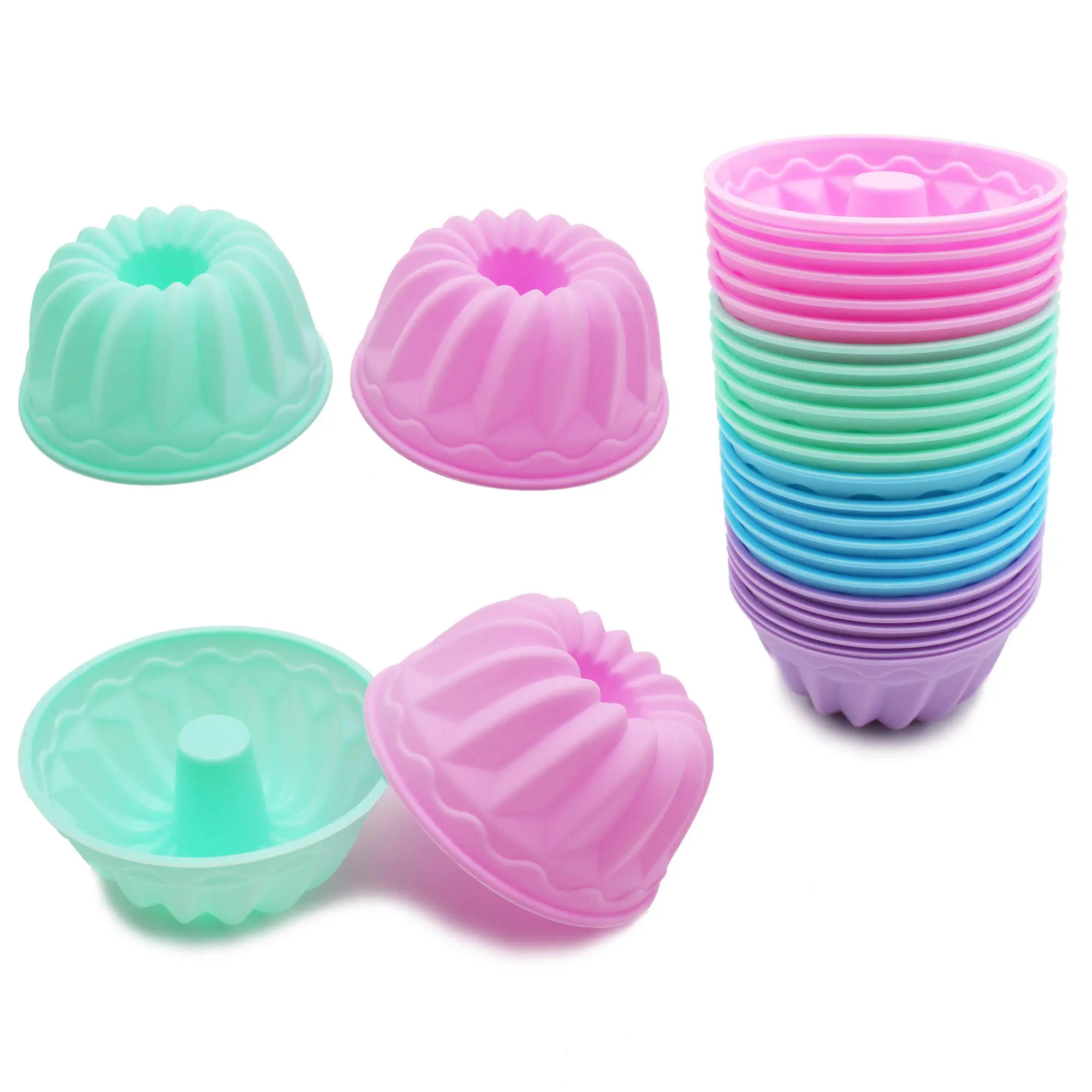 24-Pack Mini Silicone Baking Pans - Nonstick, BPA-Free Muffin Pans for Birthday Bake, Cheese Desserts, Jelly & Cupcake Making, Silicone Muffin Pan