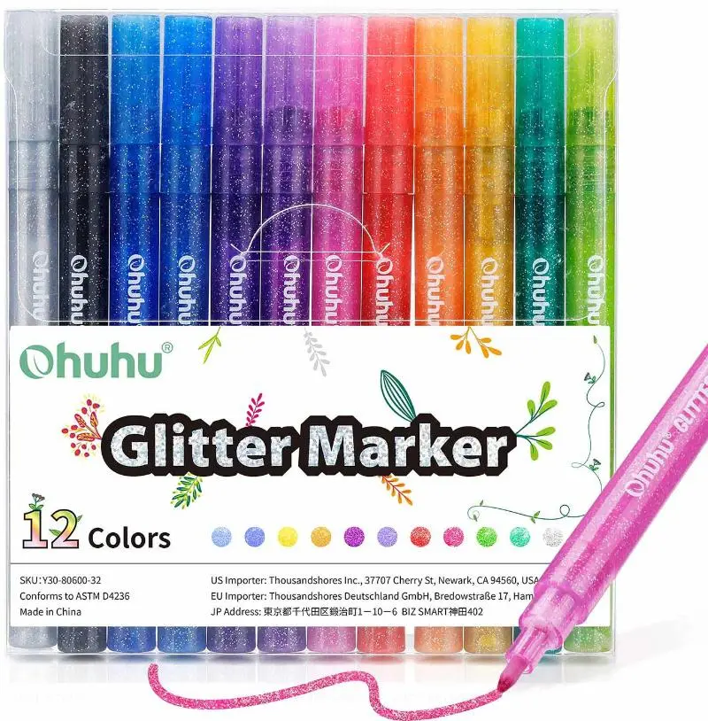 12 pack Glitter Multi Colored Pens Art Supplies