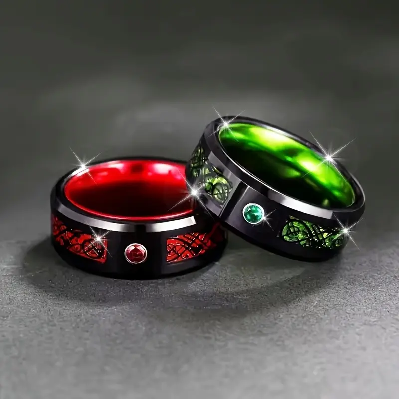 2-Piece Celtic Dragon Wedding Band Set, 8mm Vintage Stainless Steel Rings for Men and Women with Cubic Zirconia Inlay, Valentine's Day Gift, Rings For Women