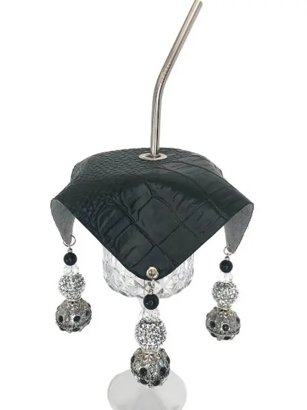 Barware Drink Covers, they are Black & Rhinestone, fit perfectly over wine glasses and great beverage protectors. They're made with Leather Stylish material. Great Cup Covers Reusable Mug.