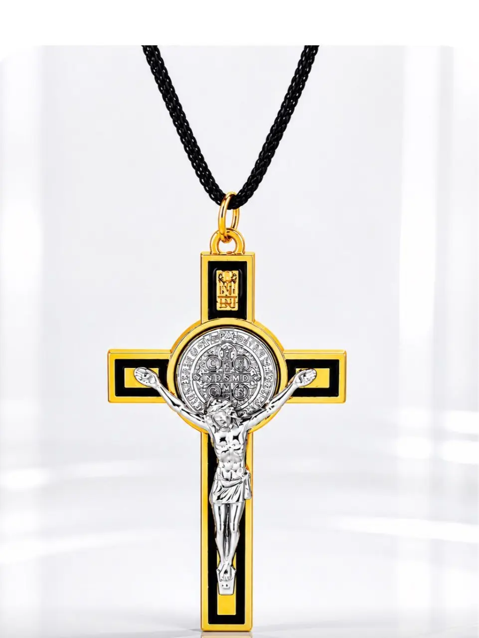 ST BENEDICT CRUCIFIX  PENDANT  WITH STAINLESS STEEL CORPUS