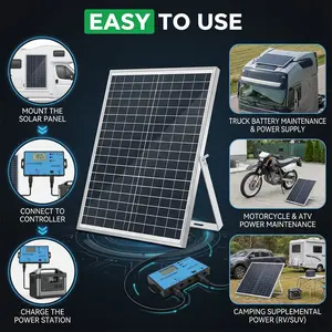 Portable Solar Panel with Controller, 1 Set 20W Solar Panel Charger, Outdoor Solar Panel Kit for Mobile Power, Camping, Hiking, Car, Boat, Phone, Monitoring