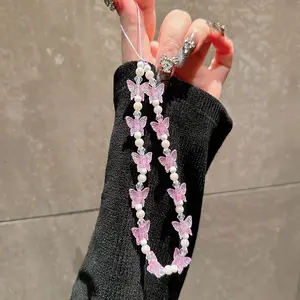 3D Laser Butterfly Decor Phone Chain, Cute Beaded Lanyard, Fashion Phone Charm for Women & Girls, Phone Decoration Accessories, Mobile Phone Lanyard