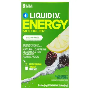 Liquid I.V. Energy Multiplier Electrolyte Drink Mix, Blackberry Lemonade, Sugar-Free Hydration Powder with Caffeine, 6 Stick Packs