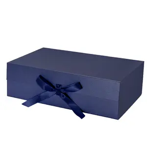 2 Piece Ribbon Foldable Gift Packaging Box, Magnetic Closure Rectangular Gift Box, Wedding Bridal Shower Birthday Party, 35x20x12cm