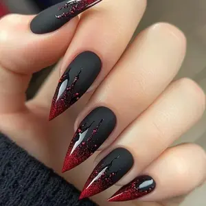 Black Red Drip Press On Nails, Matte Vampire Nails, Blood Halloween Nail Set, Spooky Stiletto Nails, Handmade Gothic Horror Nails