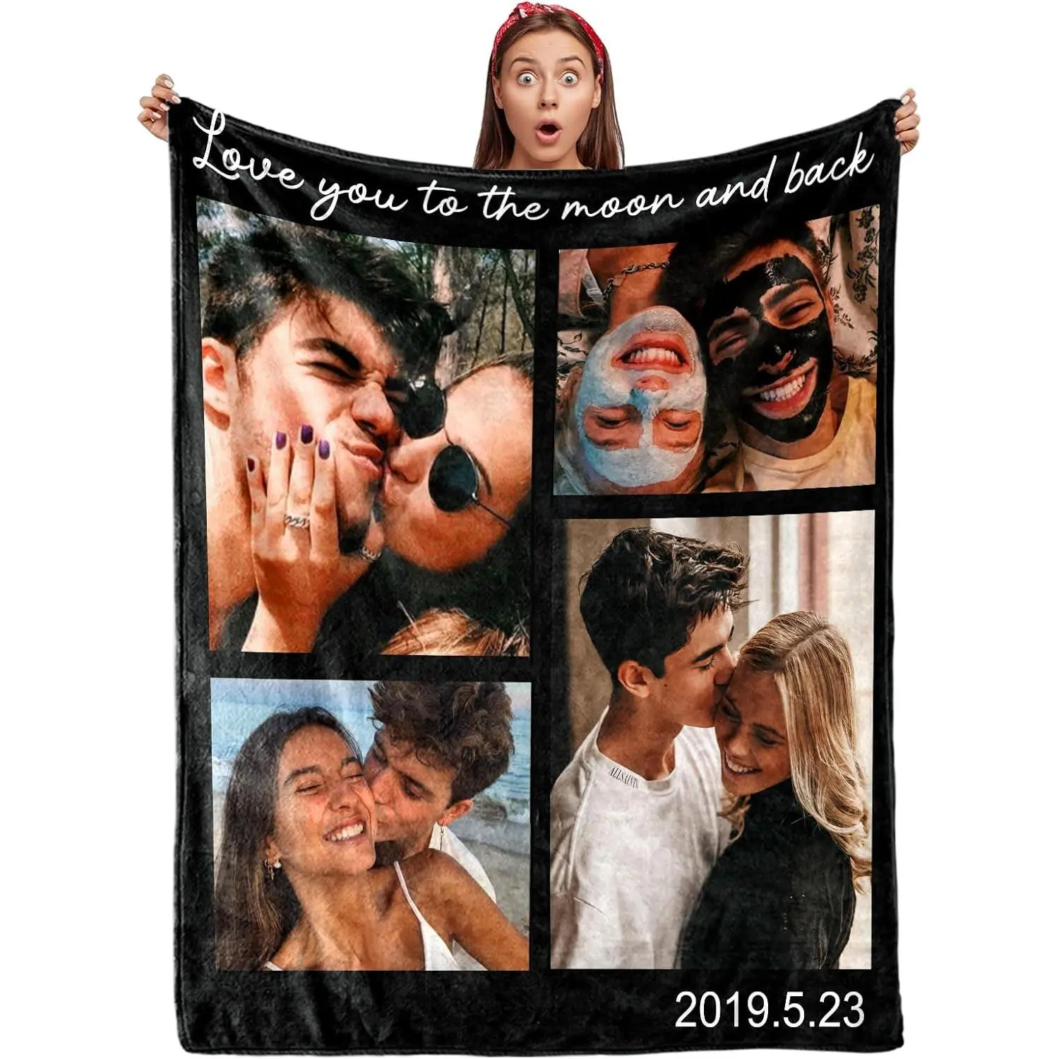 Ships Next Day, Couple Gifts Custom Blanket with Photos Personalized Flannel Throw Blankets Gifts for Boyfriend Girlfriend Customized Blanket Personalized for Husband Wife 50" W x 60" L