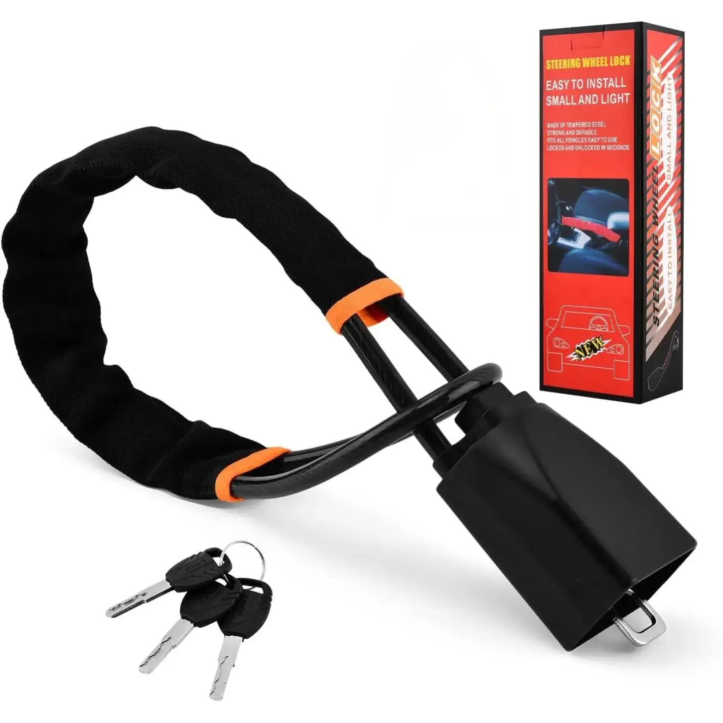 Black Universal Anti-Theft Steering Wheel & Seat Belt Lock - Car & Golf Cart Security Accessory, 3 Keys, Broad Vehicle Compatibility, Compact Lightweight Design, Enhanced Vehicle Protection