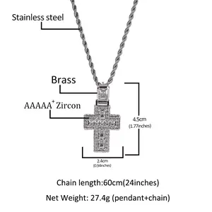 Iced Out Cross Pendant Necklace |   Hip Hop Chicano Classic Style Cuban Link Chain |   Minimal Sporty Luxury Jewelry for Men & Women, Trendy Clavicle Chain, Perfect Holiday Gift