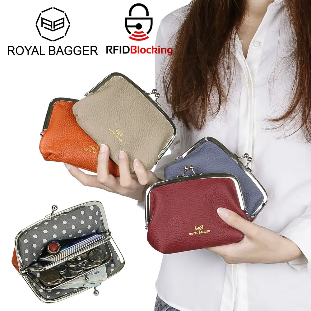 Royal Bagger Coin Purses for Women, Fashion Kiss Lock Change Pouch, Double Clip Key Card Storage Bag 1858