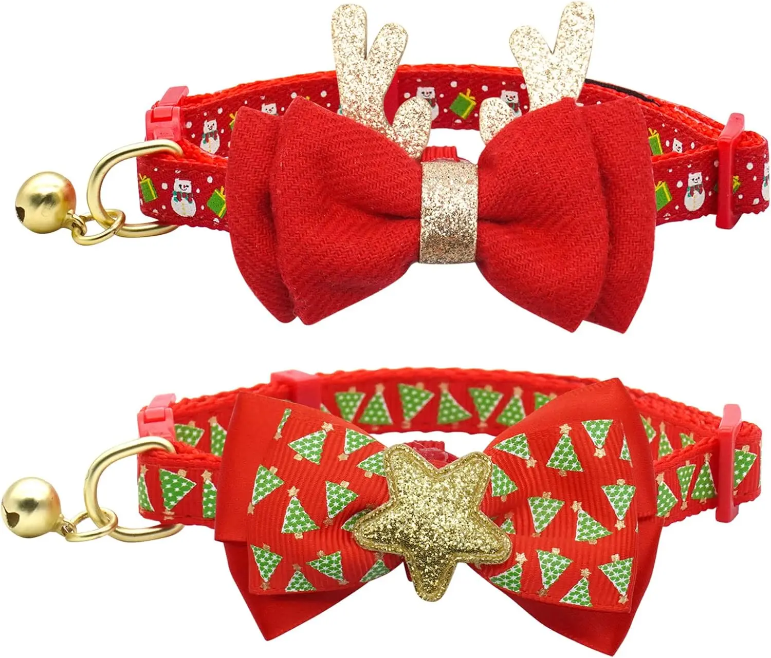 Azuza 2 Pack Christmas Cat Collar with Bell, Santa & Christmas Tree Design | Safety Breakaway Buckle, Removable Bell, 2 Pack Christmas Bowtie Design, Soft Nylon Material, Adjustable Fit for Boy Gir Cats azuza