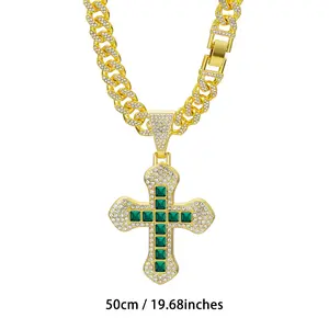 Unisex Cuban Chain & Link Necklace Set, Long Durable Titanium Steel Design with Faux Zircon-Decorated Cross, Daily Wear Fashion Accessory, Versatile Costume Jewelry