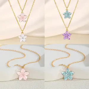 New Cherry Blossom Korean Japanese Clover Flower Pendant Necklace For Women Fresh Versatile Exquisite New Gift Necklace