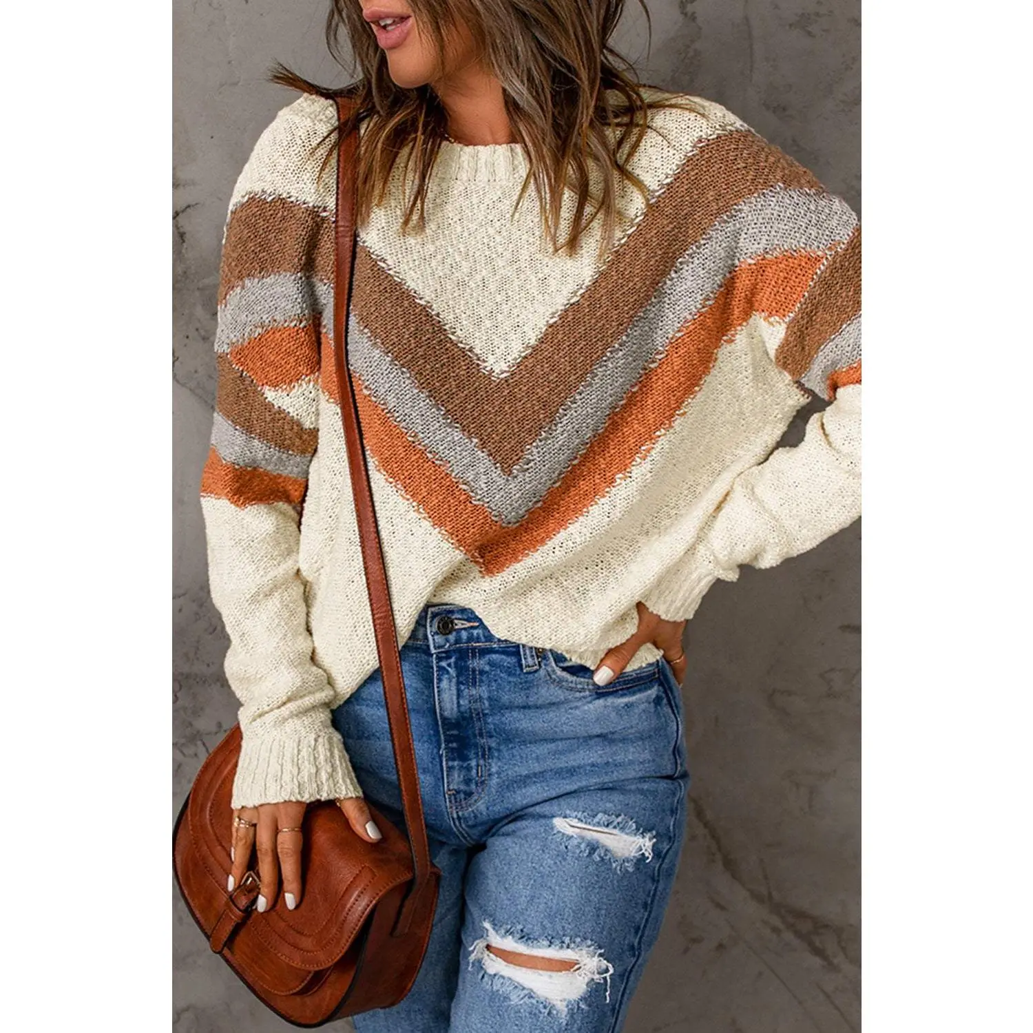 Chevron Striped Drop Shoulder Sweater