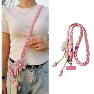 2-in-1 Flower-Print Phone Lanyard with Clip - Adjustable Detachable Crossbody Strap, Hands-Free Teacher Essential, Protective Mobile/Smartphone/Cellphone Accessory for iPhone 17, Travel Sports Outdoor Phone Accessories