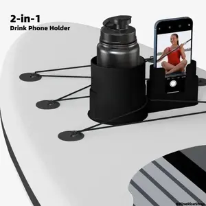 2-in-1 Surfboard Kayak Drink Phone Holder Universal Water Sports Mount for SUP Paddle Board Boat Canoe, Anti-Slip Waterproof Stable Cup Stand, Outdoor Beach Lake Fishing Travel Essential Accessories