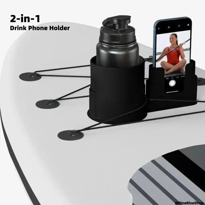 2-in-1 Phone & Drink Holder Bag Accessory, Universal Non-Slip Rubber Mount for SUP Paddle Board, Kayak, Beach, Waterproof, Secure Grip, Integrated Stand for Hydrate & Navigate, Ideal for Outdoor Surfing Users