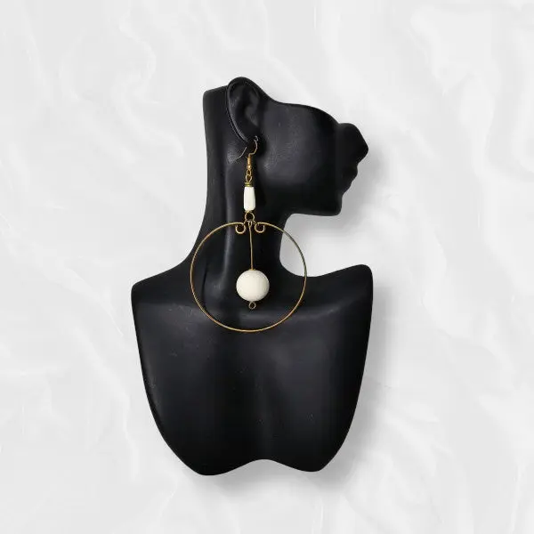African Large Drop White Top Large Loop with White Stone Earrings