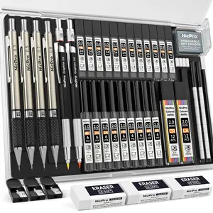 Nicpro 6 Pack Art Mechanical Pencil Set, 4 Pack Metal Drafting Pencil 0.3mm & 0.5 mm & 0.7 mm & 0.9 mm & 2 Pack 2mm Lead Holder (6B 4B 2B HB 2H 4H) For Sketching Drawing With 20 Tube Lead Refills Case