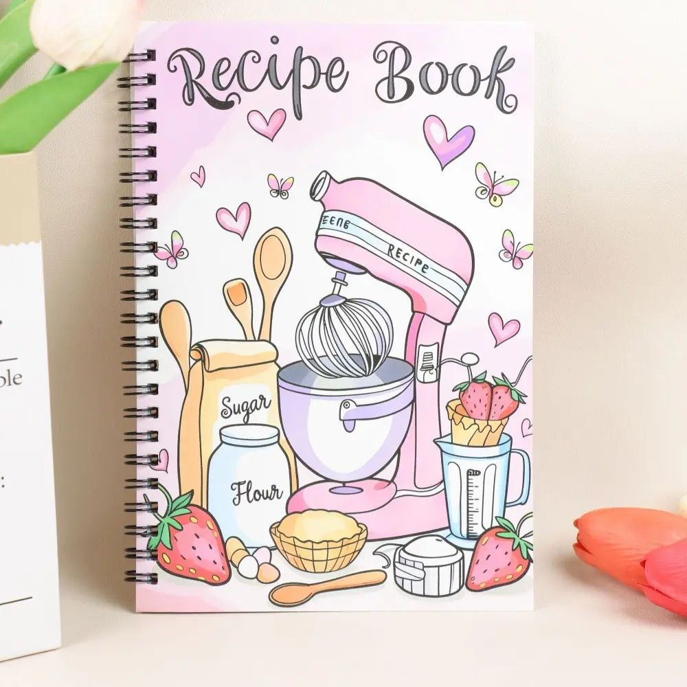 A5 Recipe Notebook 100 Sheets, Clear Step Ingredient Record, Empty Cookbook, Handwritten Planner for Meal Prep, Baking, Home Cooking, Beginners, Spiral Bound Notepad, Spiral Coil Notebook