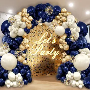 Navy Blue Gold Balloon Graland Arch Kit, Double Stuffed Pearl White Royal Blue Chrome Gold With Confetti Balloons For New Year Graduation Birthday Wedding Baby Shower Party Decorations