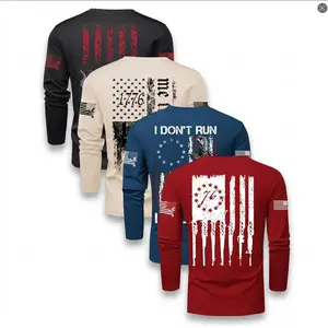 Men's Flag Series Crew Neck Long Sleeve T-Shirt Set,Casual Outdoor Pullover for Spring & Fall, Fitted LetterPattern Design