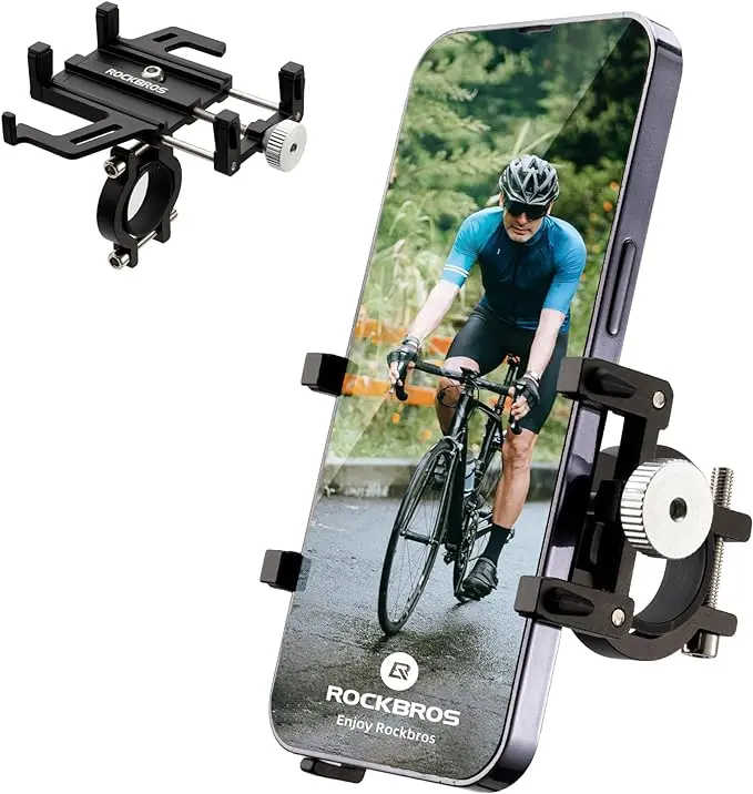 ROCKBROS Bike Phone Mount Holder Motorcycle & Bicycle Handlebar Cell Phone Holder 360° Rotatable Aluminum Phone Clip for iPhone 11 12 13 Pro Max Mini X XR Xs Plus Samsung S21 S20 S10