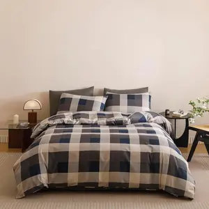 Blue Comforter Sets Full Size Navy Blue and Grey Checkered Bedding Comforters Beige Grid Men Gray Checkerboard Bedding Soft Brown Geometric Bed