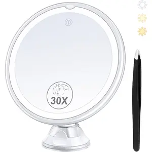 Magnifying Mirror with Light 30X, Lighted Makeup Mirror 30X for Precision Makeup, 3 Color Modes and Adjustale rightness, 360? Swivel Magnifying Mirror Suction Cup for athroom Mirrors 8 Inches