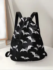 Bat Print Drawstring Backpack, Large Capacity Durable Gym Bag, Multifunctional Sports Bag, Adjustable Shoulder Straps, Casual Sports Beach Bag, Outdoor Sports Bag for Men & Women, Workout Sport Bags, Athletic Bag