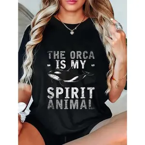 100% Cotton Unisex The Orca Is My Spirit Animal Orca T-Shirt Casual Top