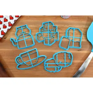 British Tea Time Cookie Cutters - Tea Kettle, Tea Scones, Tea Bag, Sugar Cubes, Teacup