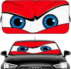 Windshield Sun Shade, Funny  Eyes Sun Visor - Wear-Resistant Black Tape, Foldable 59'x27.5'/63''x31.5''