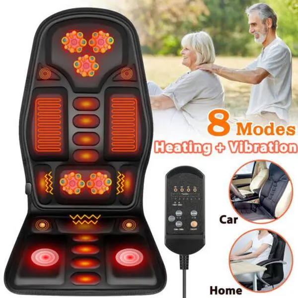 Back Massage Chair Pad, Back Massager with Heat for Pain Relief, Chair Massager for Full Body Massage, Deep Tissue Vibration Massger with 2 Adapters, Chair Massager for Office and Recliner