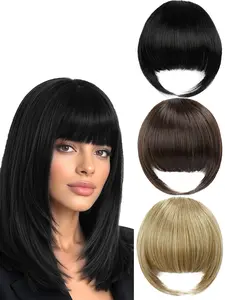 7inch clip on bangs, straight bangs, thick bangs, long bangs, face framing bangs, French bangs with sideburns, synthetic wig, full-coverage bang design, sideburn style, suitable for women and girls, perfect for everyday and festive occasions