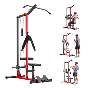 fathersdaygift VEVOR LAT Pull Down Machine, 3-in-1 Row Cable Machine, Cable Machines Home Gym with 3-Level Adjustable Seat, 4-Level Adjustable Foam Roller, Load 400 lbs Lat Tower for Back, Chest, Tricep, Black